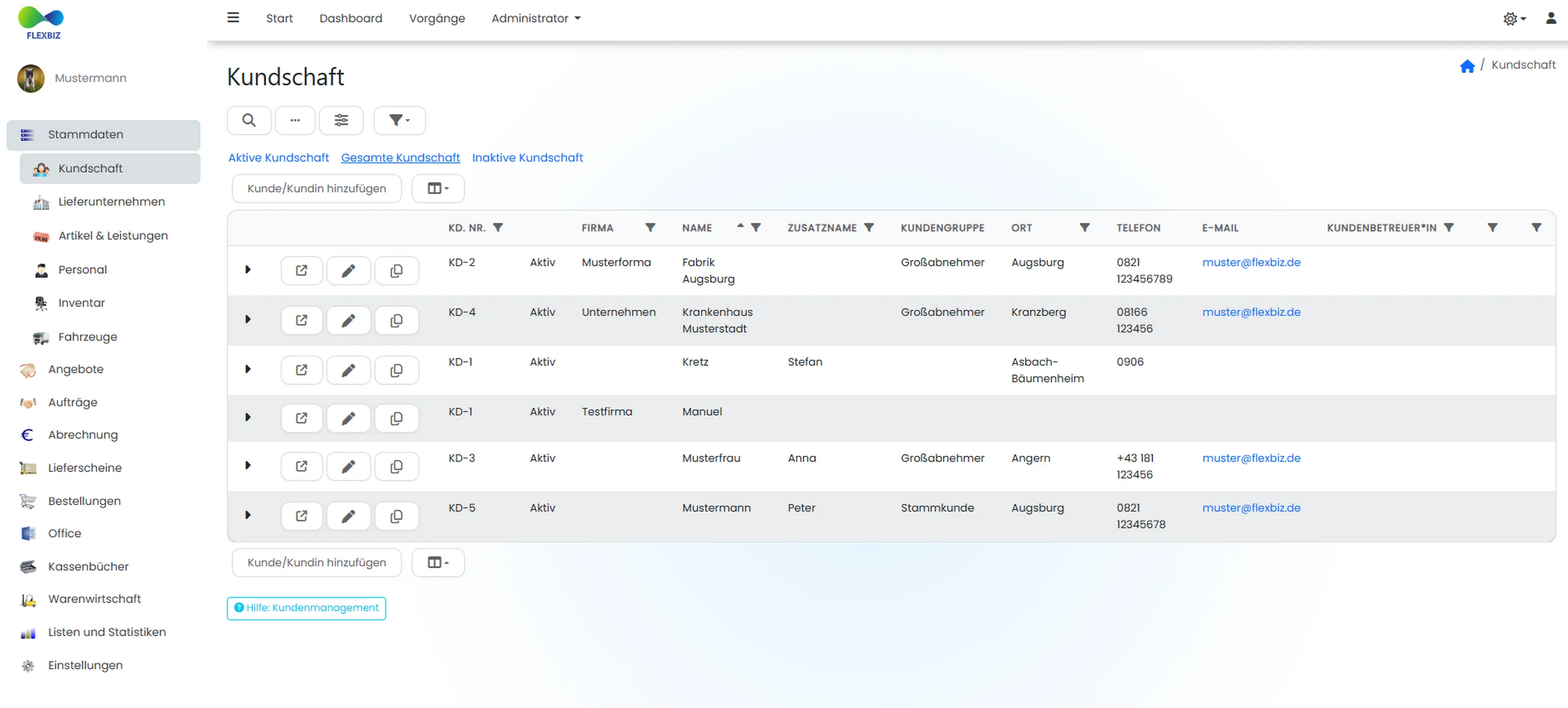 Kundenverwaltung Screenshot