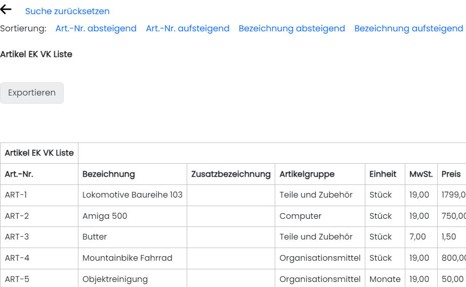 Listen und Reports